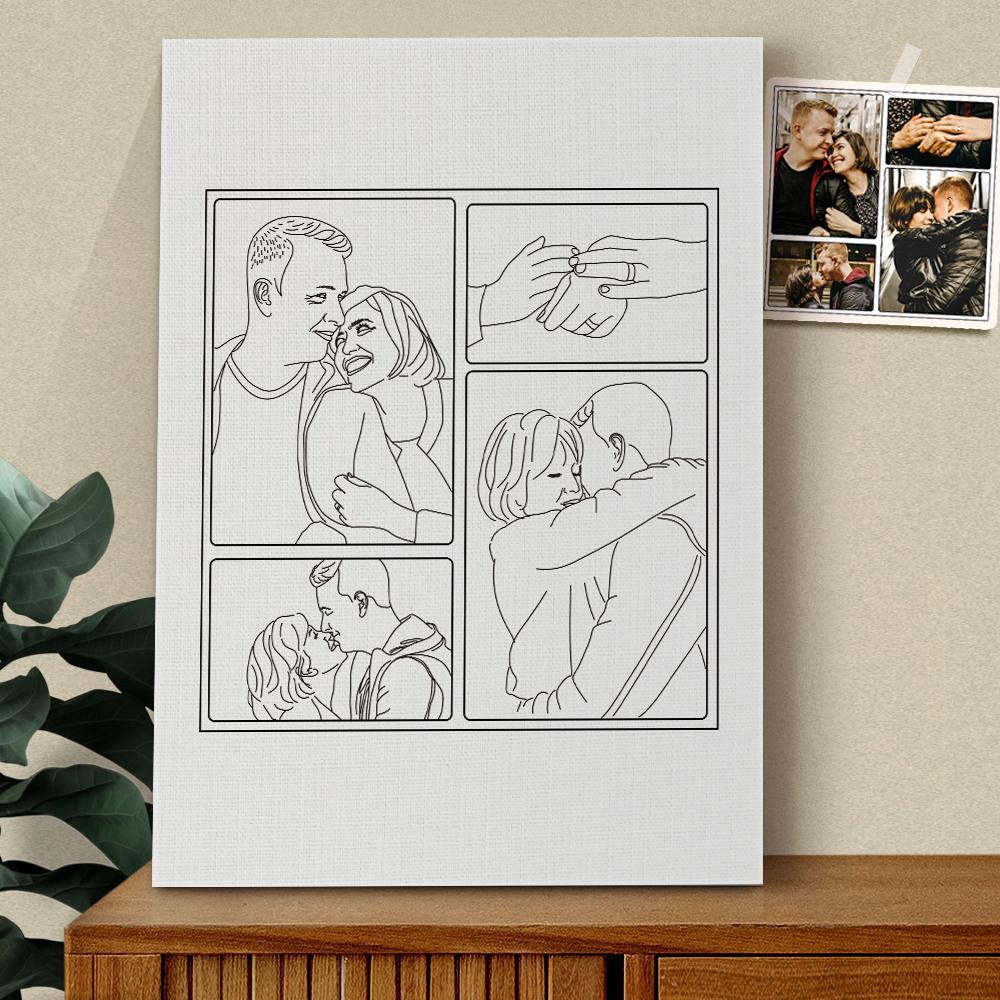 Custom Line Art Canvas Painting with Your Photo, Wall Art Gift for Couples - soufeeluk