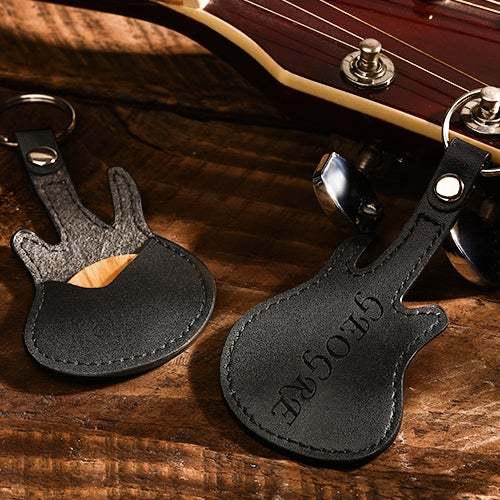 Custom Engraved Guitar Pick Holder Guitar Shape - Brown - soufeeluk