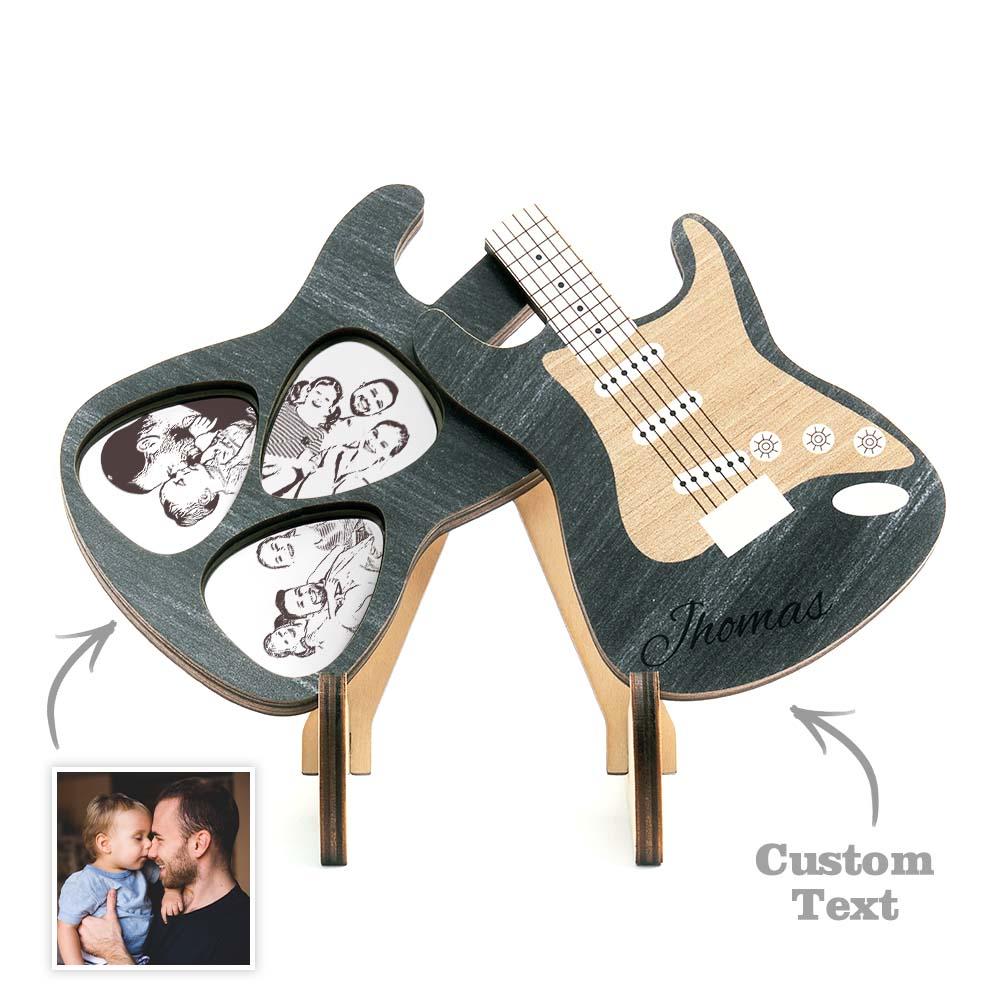 Personalised Wooden Picks Case Guitar Picks Set Engraved Box with 3 Guitar Picks Great Gifts for Him - soufeeluk
