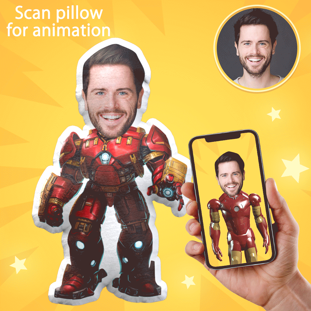 Personalized Photo My Face Doll Custom Face Doll Hulkbuster Photo Pillow Iron Man Doll AR View Gift - soufeeluk