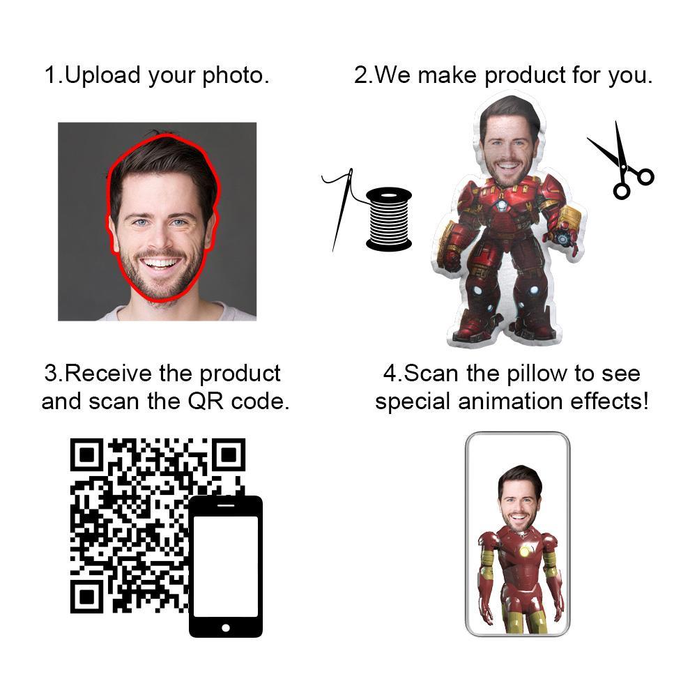 Personalized Photo My Face Doll Custom Face Doll Hulkbuster Photo Pillow Iron Man Doll AR View Gift - soufeeluk