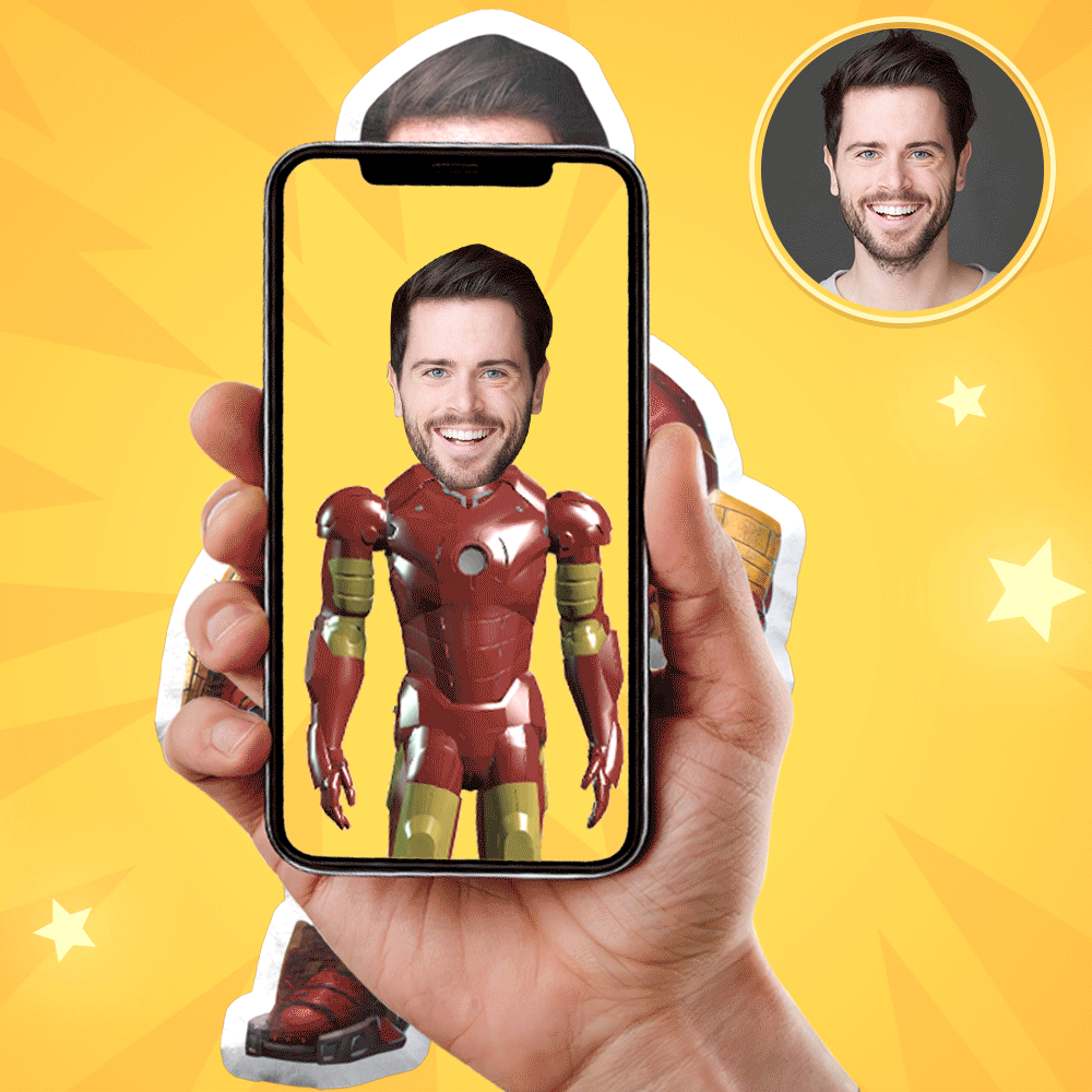 Personalized Photo My Face Doll Custom Face Doll Hulkbuster Photo Pillow Iron Man Doll AR View Gift - soufeeluk