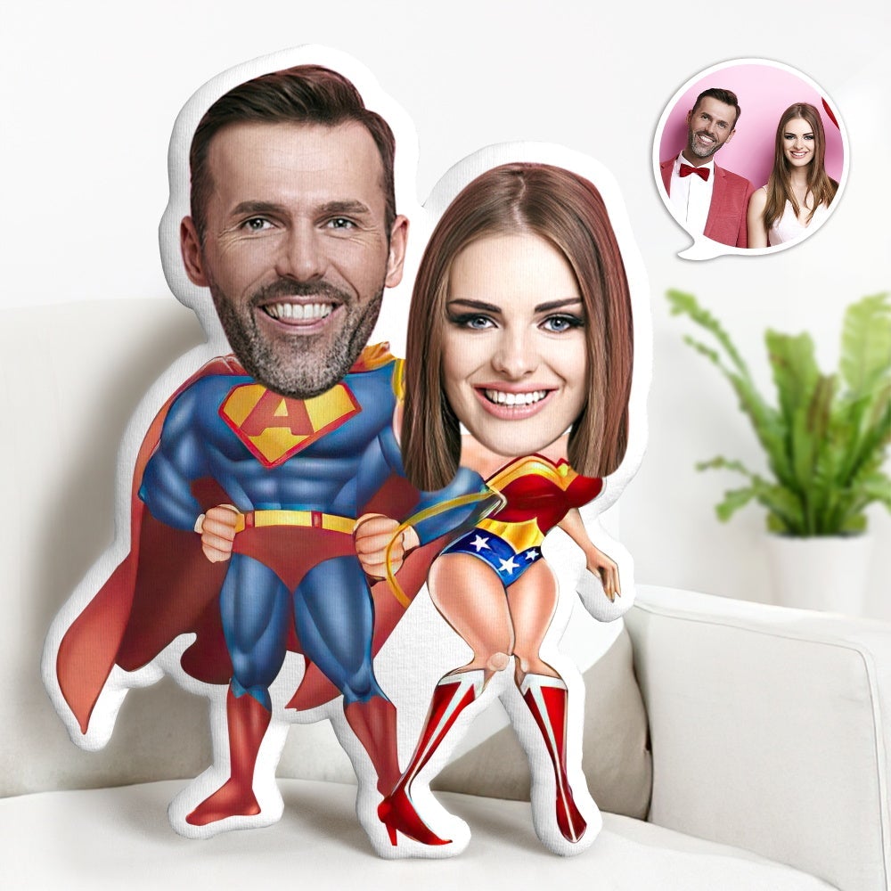 Valentine's Day Gifts Custom Photo Supermen Couple MiniMe Pillow Custom Pillow Gifts Unique Face Pillow Gifts