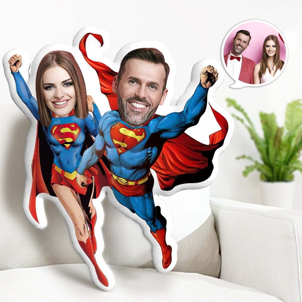 Valentine's Day Gifts Personalised  Photo Supermen Couple MiniMe Pillow Custom Pillow Gifts Unique Face Pillow Gifts