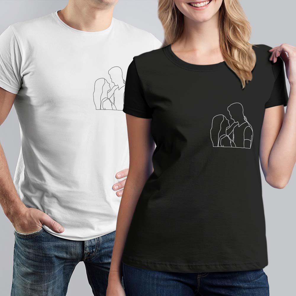 Custom Portrait from Photo, Embroidered Pocket Outline Photo Shirt, Couple Shirt, Plus Size Shirt - soufeeluk