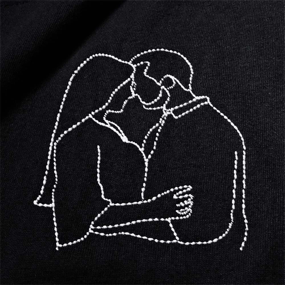 Custom Portrait from Photo, Embroidered Pocket Outline Photo Shirt, Couple Shirt, Plus Size Shirt - soufeeluk