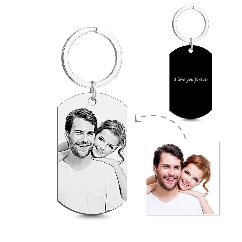 Photo Engraved Tag Key Chain with Engraving Black for Couple