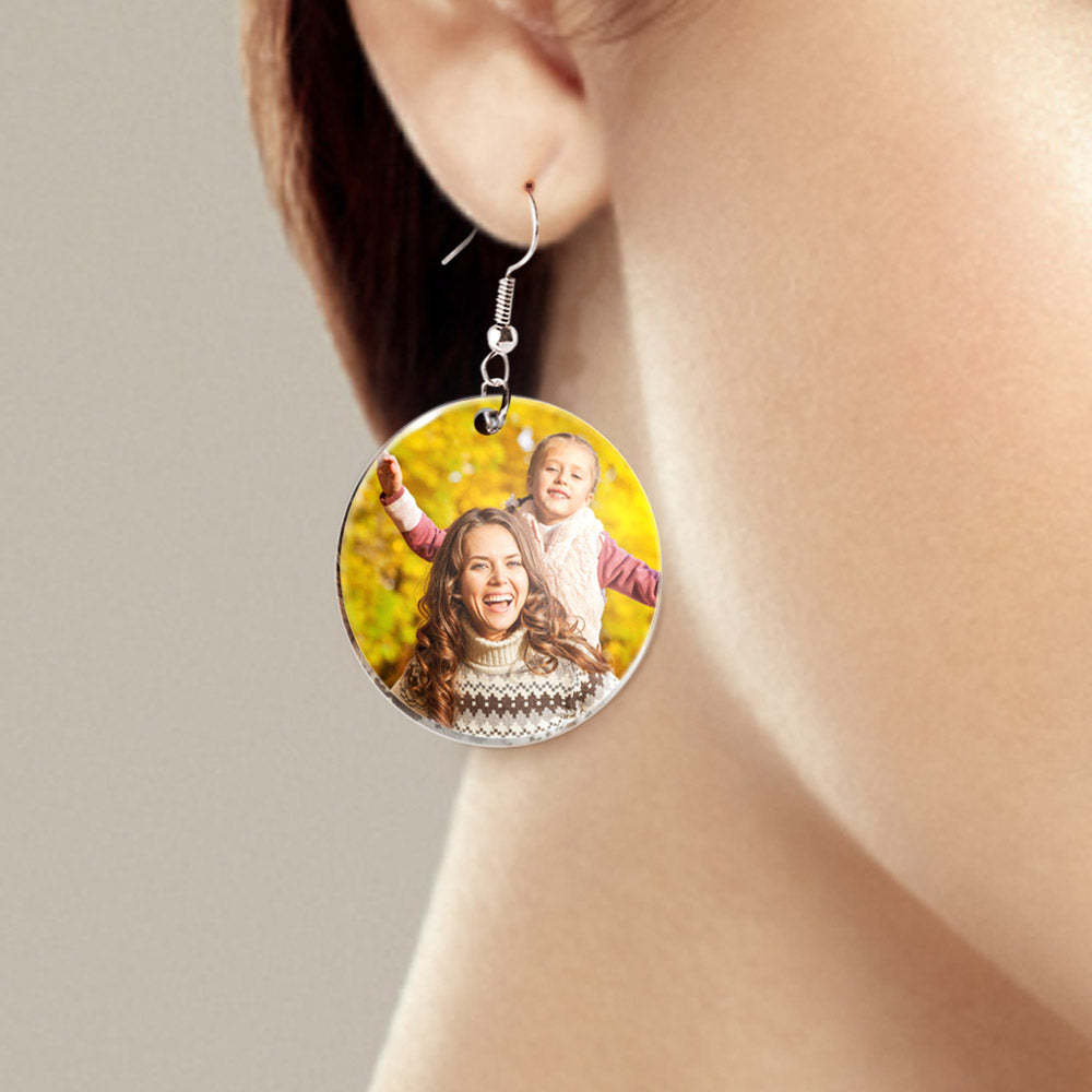 Custom Photo Earrings Acrylic Dangle Earrings Personalised Circle Earrings Gift For Mother For Women - soufeeluk