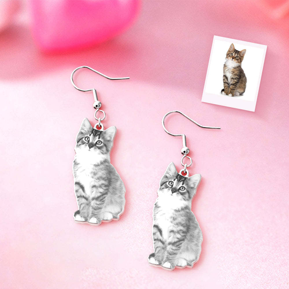 Custom Pet Photo Earrings Cat Dog Earrings Personalised Dangle Earrings for Her - soufeeluk
