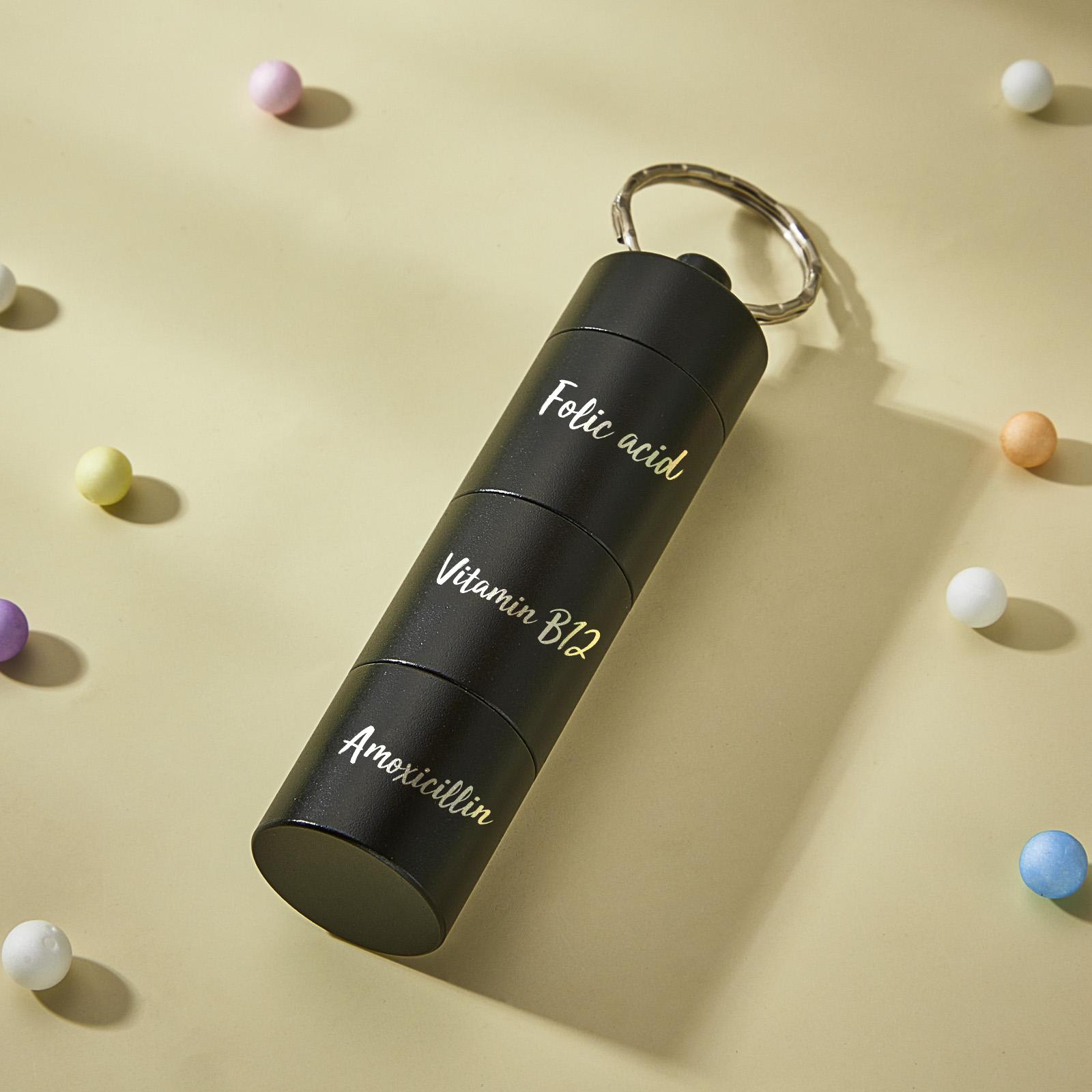 Custom Engraved keychain Pill box Portable Creative Gifts - soufeeluk
