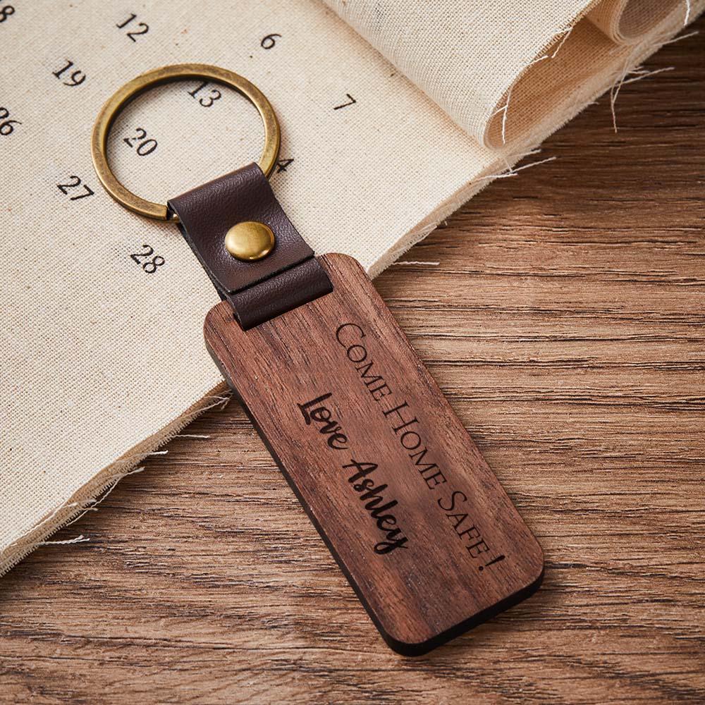 Scannable Spotify Code Wood Keychain Engraved COME HOME SAFE Keychain Father's Day Gifts - soufeeluk
