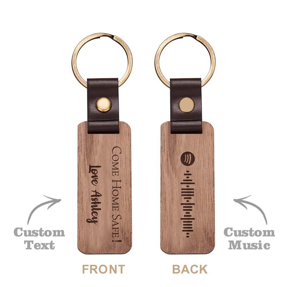 Scannable Spotify Code Wood Keychain Engraved COME HOME SAFE Keychain Father's Day Gifts - soufeeluk