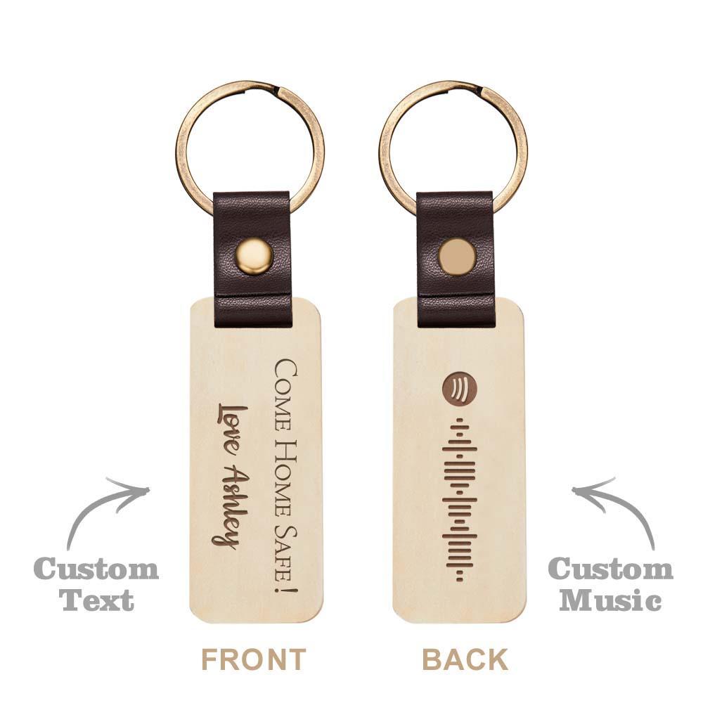 Scannable Spotify Code Wood Keychain Engraved COME HOME SAFE Keychain Father's Day Gifts - soufeeluk