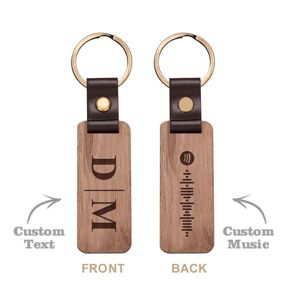 Scannable Spotify Code Wood Keychain Vintage Engraved Keychain For Him - soufeeluk