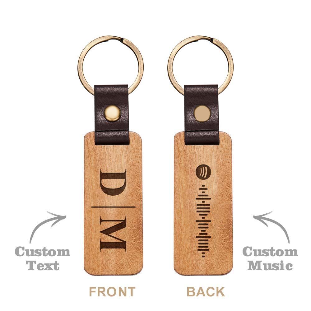 Scannable Spotify Code Wood Keychain Vintage Engraved Keychain For Him - soufeeluk