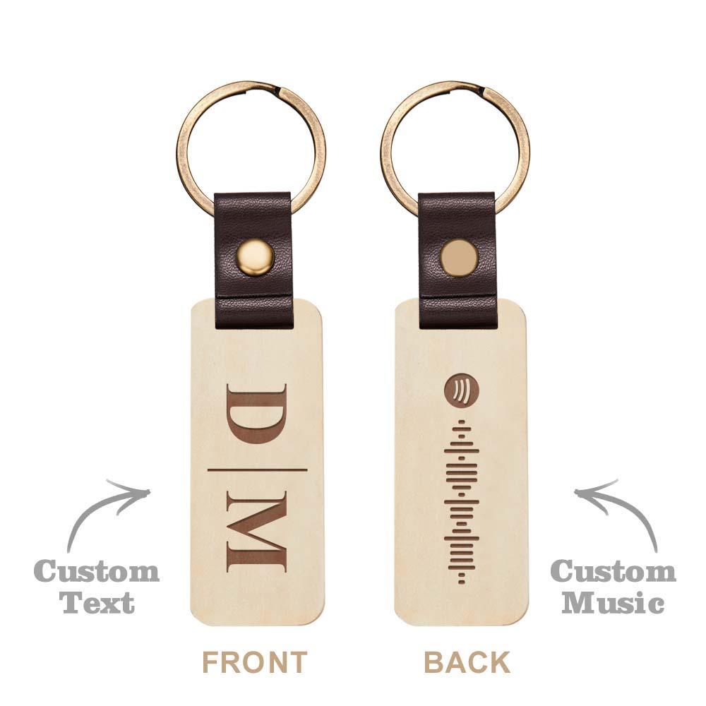 Scannable Spotify Code Wood Keychain Vintage Engraved Keychain For Him - soufeeluk