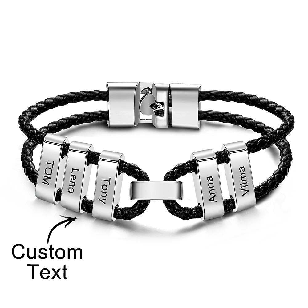 Engraved Beads Leather Bracelet Custom Letter Name Bracelet Father's Day Gift - soufeeluk