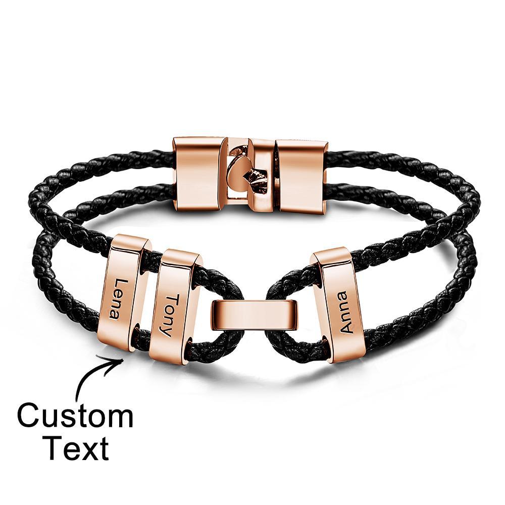 Engraved Beads Leather Bracelet Custom Letter Name Bracelet Father's Day Gift - soufeeluk