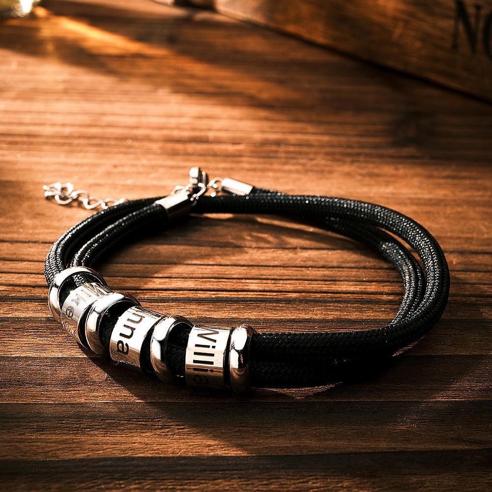 Personalised Engraved Beads Braided Bracelet Custom Name Bracelet Father's Day Gift - soufeeluk