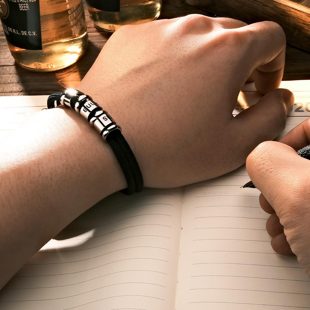 Personalised Engraved Beads Braided Bracelet Custom Name Bracelet Father's Day Gift - soufeeluk