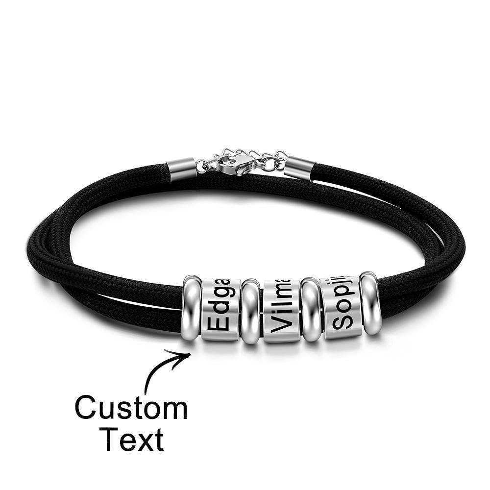 Personalised Engraved Beads Braided Bracelet Custom Name Bracelet Father's Day Gift - soufeeluk