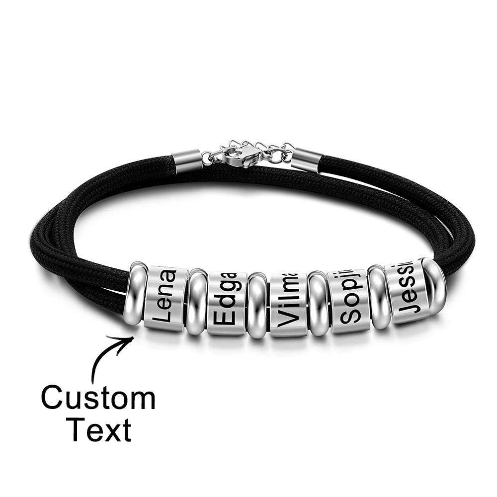 Personalised Engraved Beads Braided Bracelet Custom Name Bracelet Father's Day Gift - soufeeluk