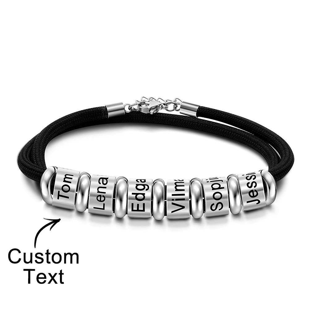 Personalised Engraved Beads Braided Bracelet Custom Name Bracelet Father's Day Gift - soufeeluk