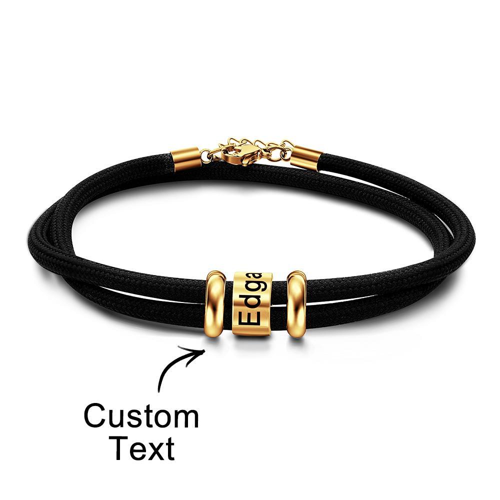 Personalised Engraved Beads Braided Bracelet Custom Name Bracelet Father's Day Gift - soufeeluk