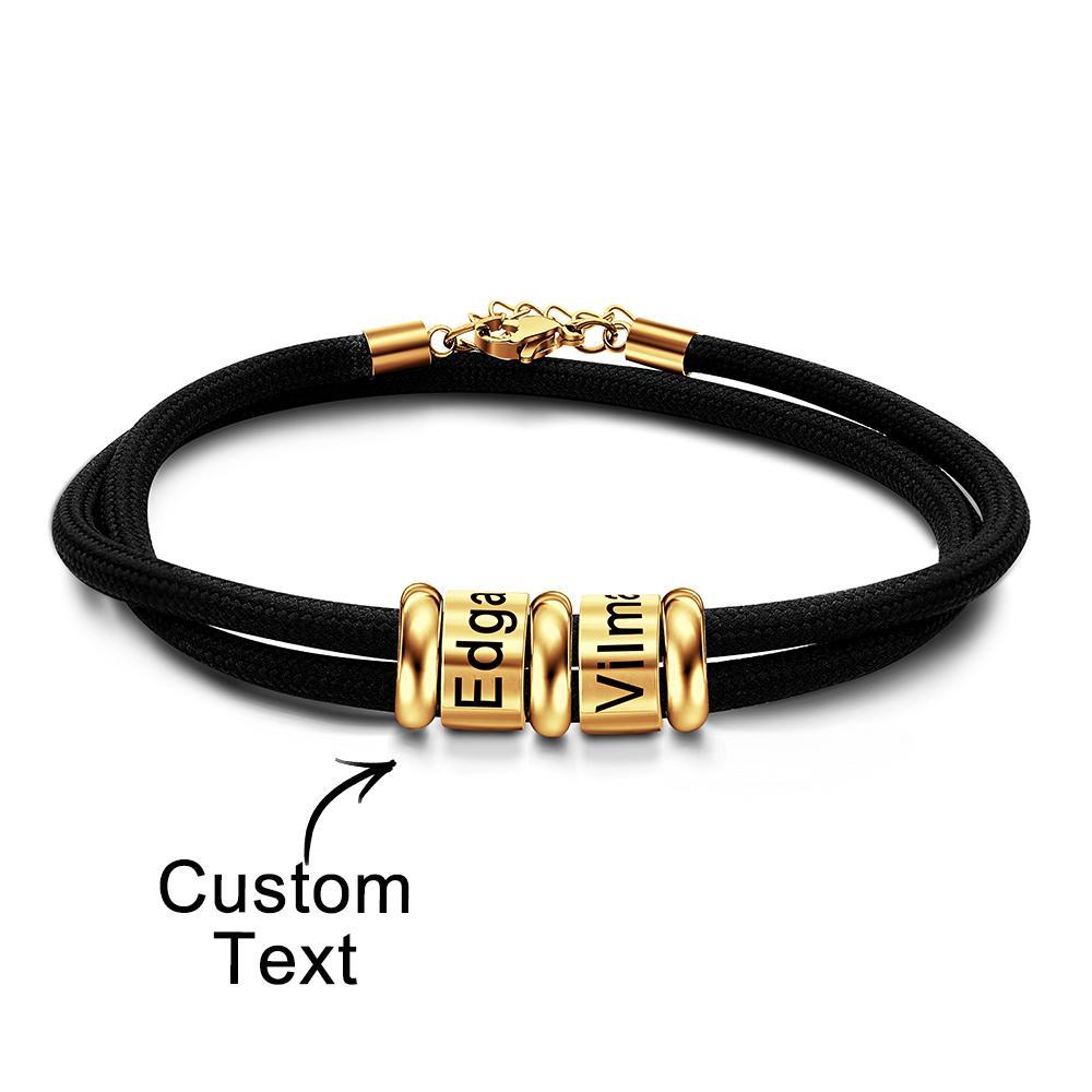 Personalised Engraved Beads Braided Bracelet Custom Name Bracelet Father's Day Gift - soufeeluk