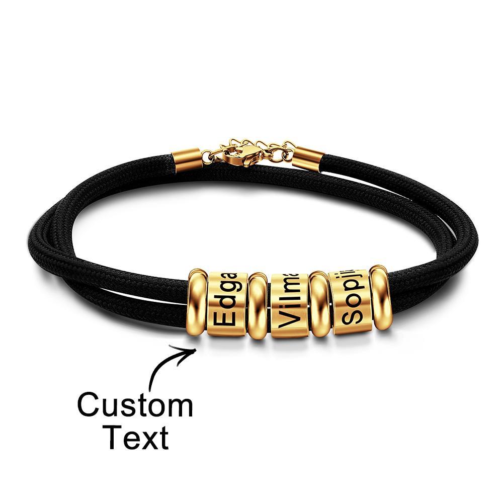 Personalised Engraved Beads Braided Bracelet Custom Name Bracelet Father's Day Gift - soufeeluk