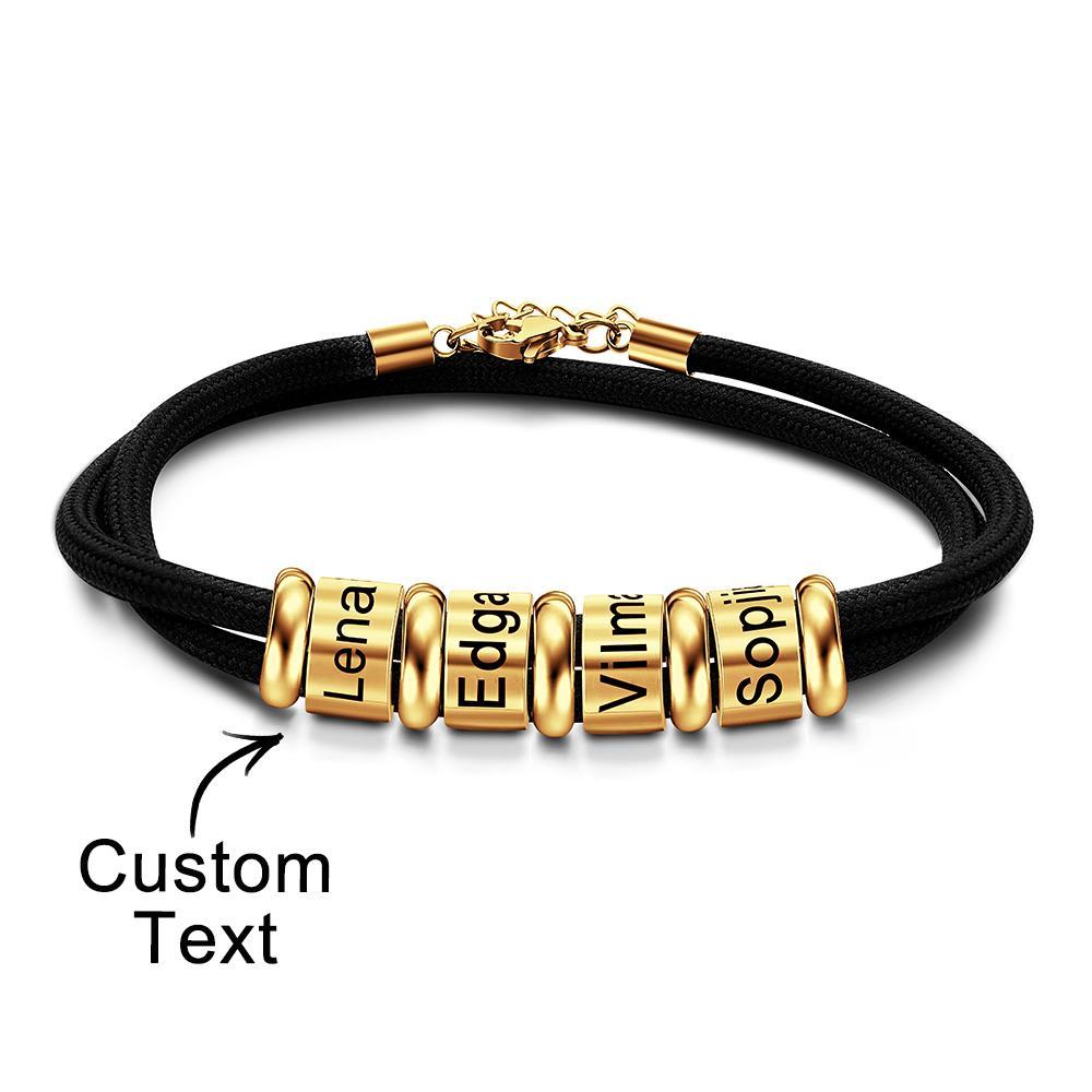 Personalised Engraved Beads Braided Bracelet Custom Name Bracelet Father's Day Gift - soufeeluk