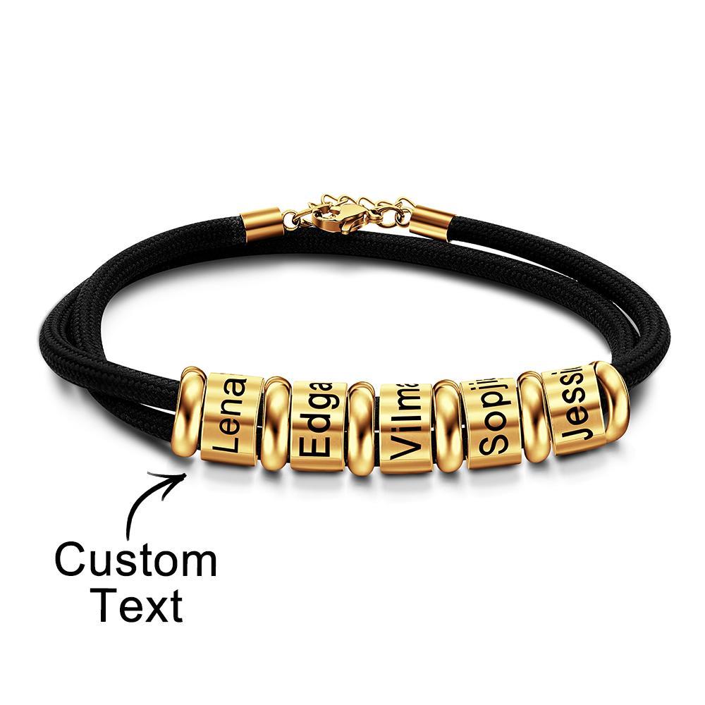 Personalised Engraved Beads Braided Bracelet Custom Name Bracelet Father's Day Gift - soufeeluk