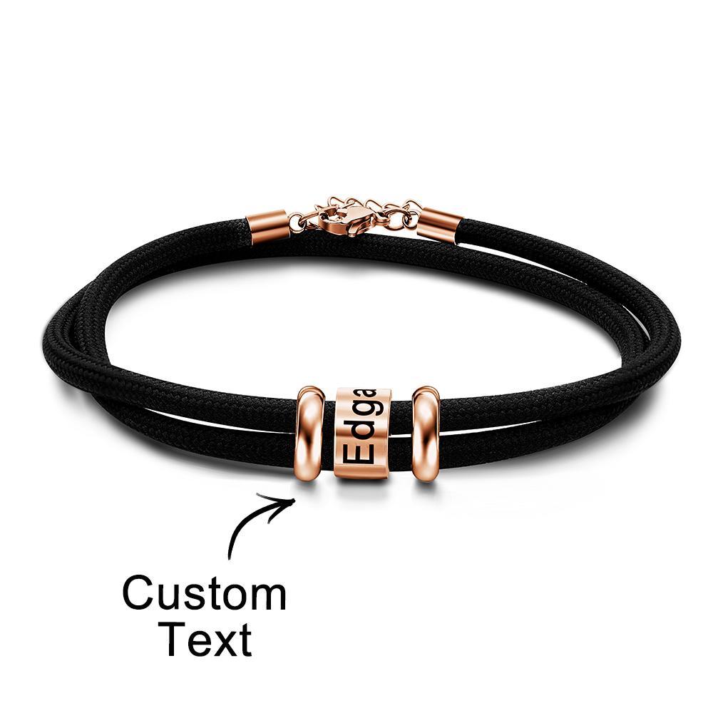 Personalised Engraved Beads Braided Bracelet Custom Name Bracelet Father's Day Gift - soufeeluk