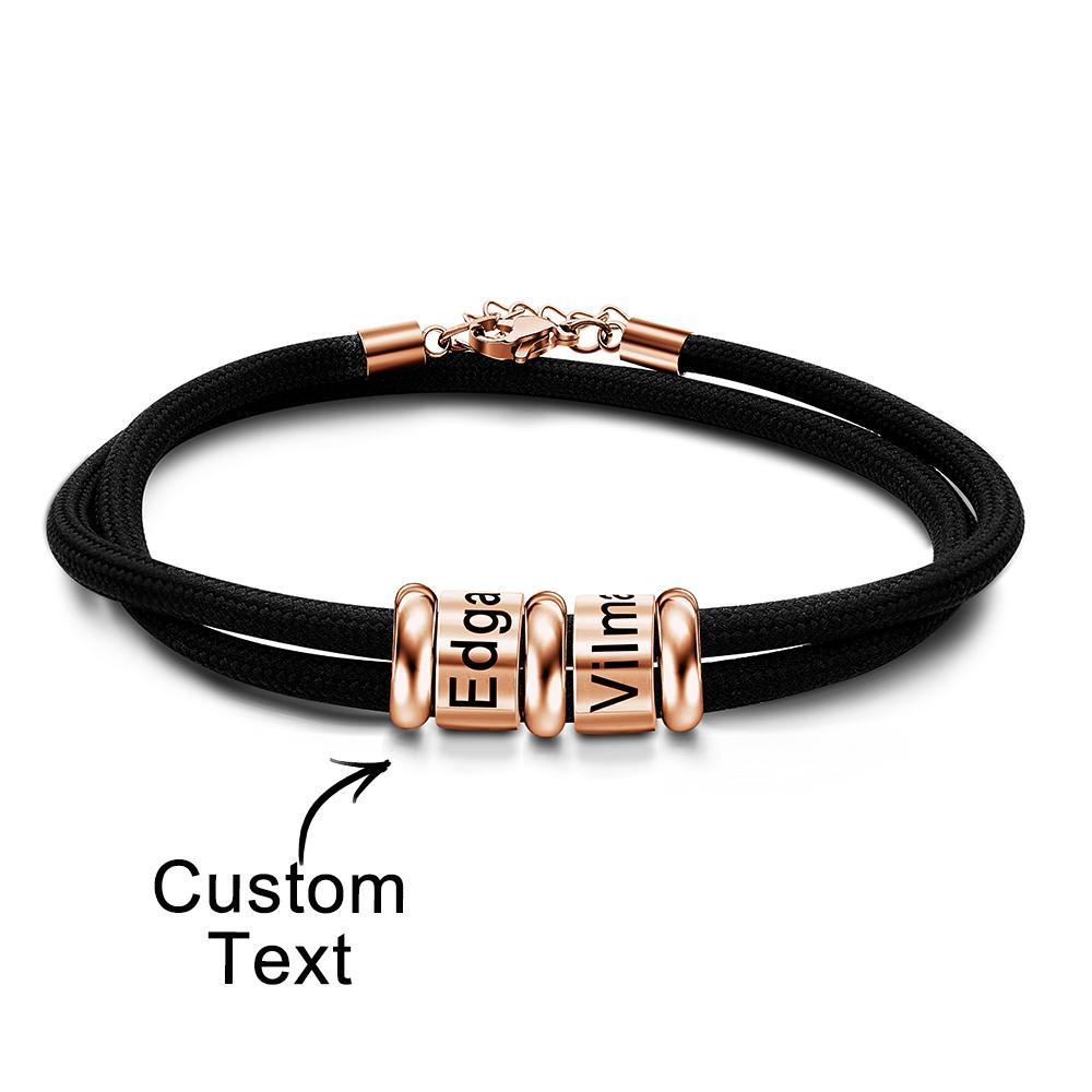 Personalised Engraved Beads Braided Bracelet Custom Name Bracelet Father's Day Gift - soufeeluk