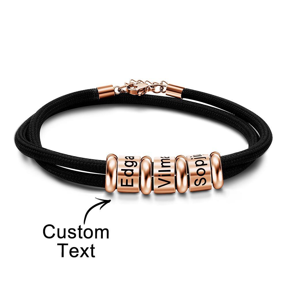 Personalised Engraved Beads Braided Bracelet Custom Name Bracelet Father's Day Gift - soufeeluk