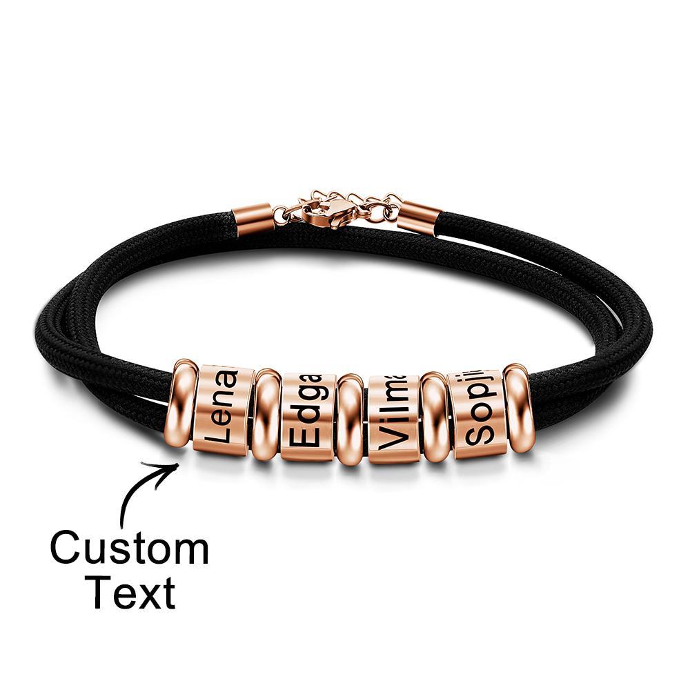 Personalised Engraved Beads Braided Bracelet Custom Name Bracelet Father's Day Gift - soufeeluk
