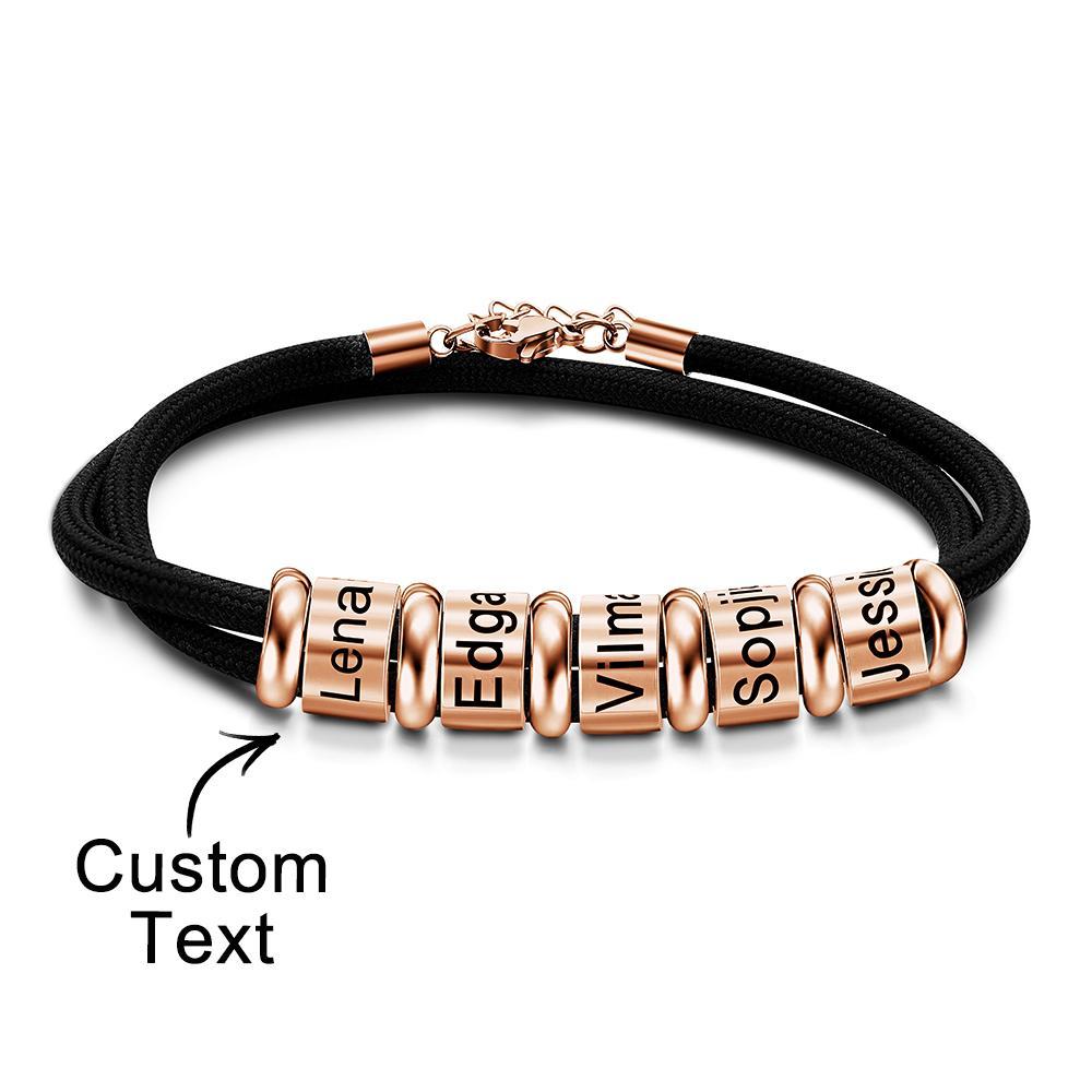 Personalised Engraved Beads Braided Bracelet Custom Name Bracelet Father's Day Gift - soufeeluk