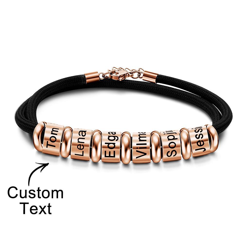 Personalised Engraved Beads Braided Bracelet Custom Name Bracelet Father's Day Gift - soufeeluk