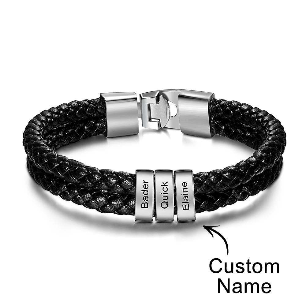 Custom Name Bracelet Braided Leather Personalised Gifts for Men - soufeeluk