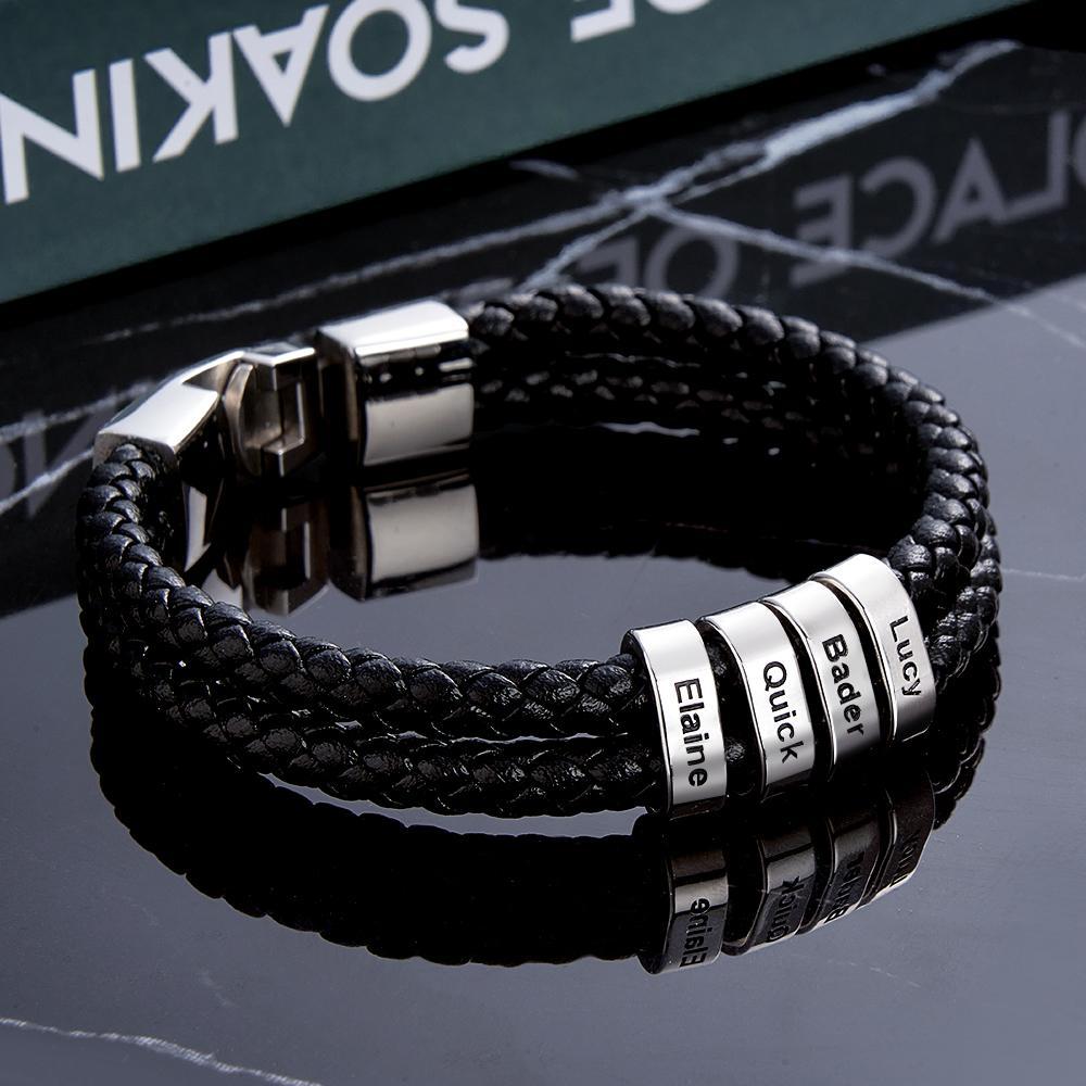 Custom Name Bracelet Braided Leather Personalised Gifts for Men - soufeeluk