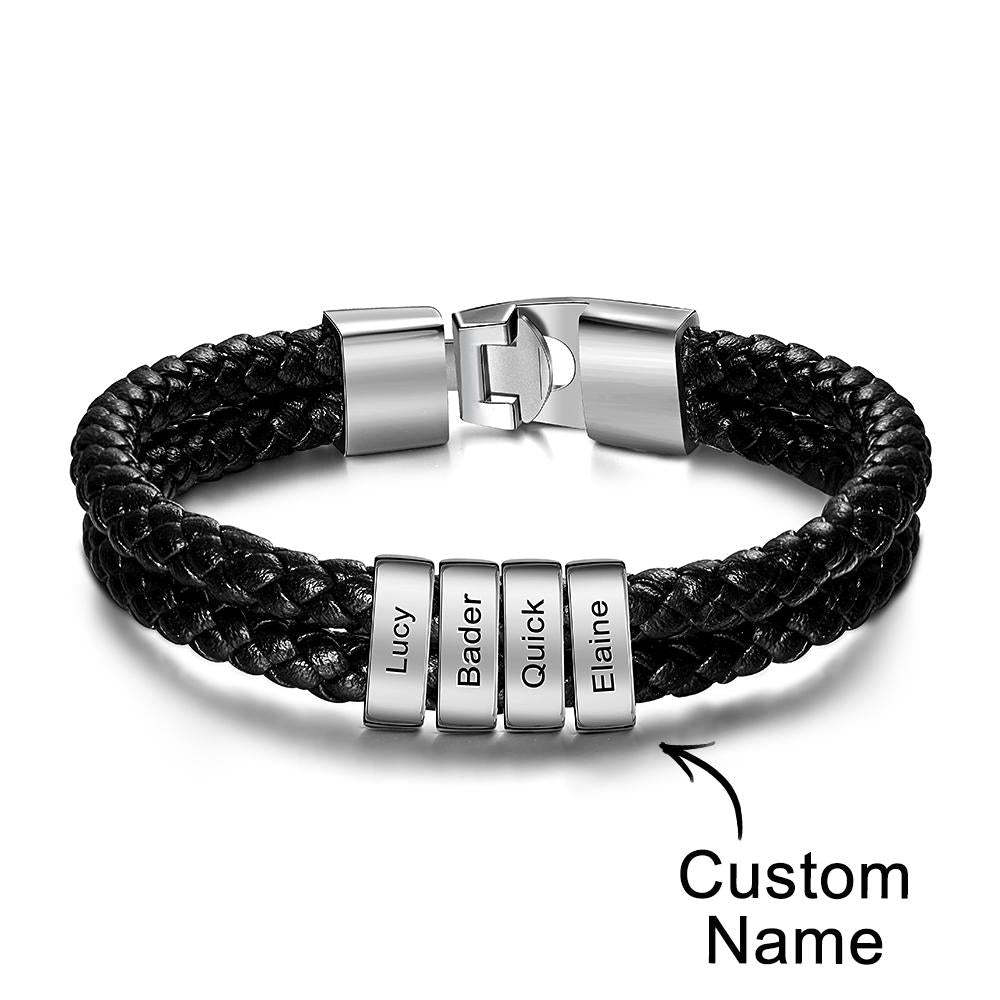 Custom Name Bracelet Braided Leather Personalised Gifts for Men - soufeeluk