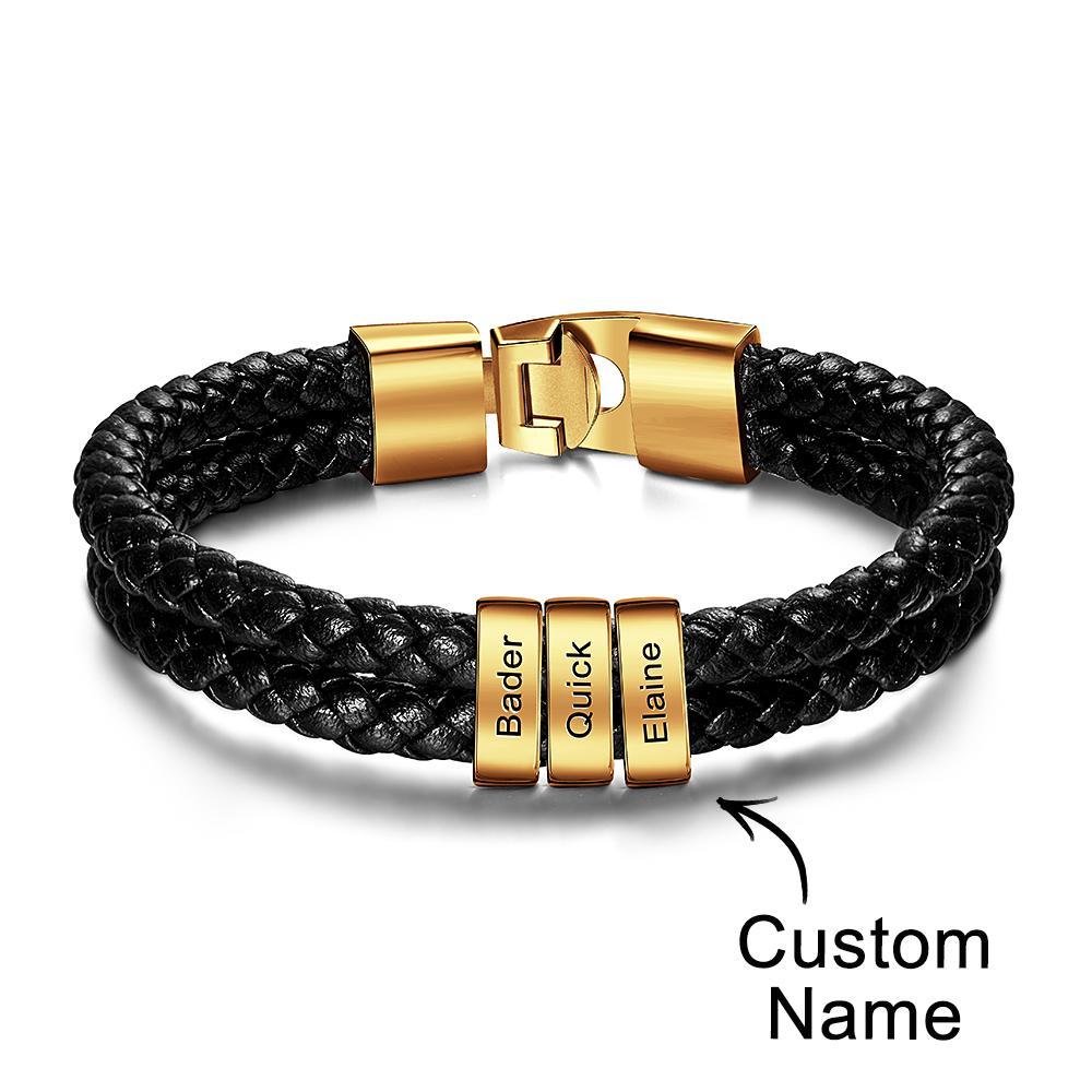 Custom Name Bracelet Braided Leather Personalised Gifts for Men - soufeeluk