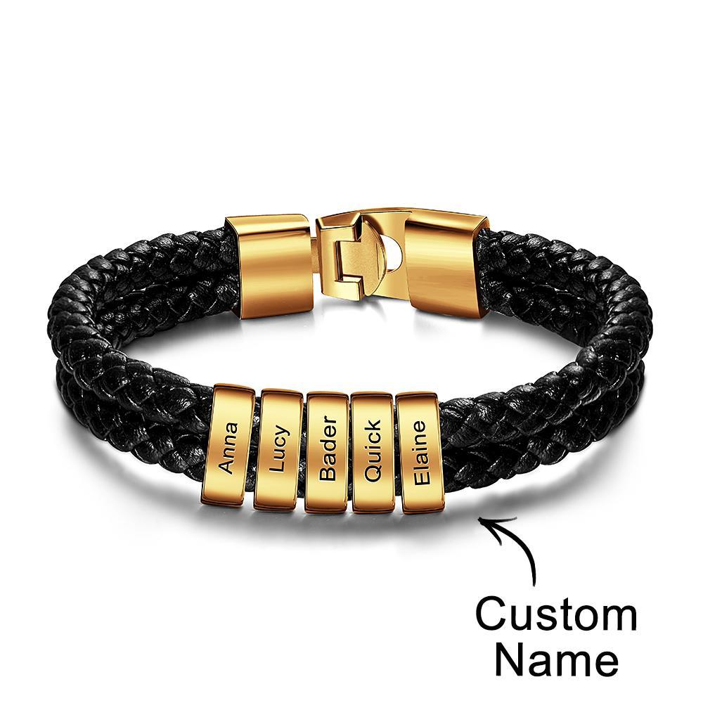 Custom Name Bracelet Braided Leather Personalised Gifts for Men - soufeeluk