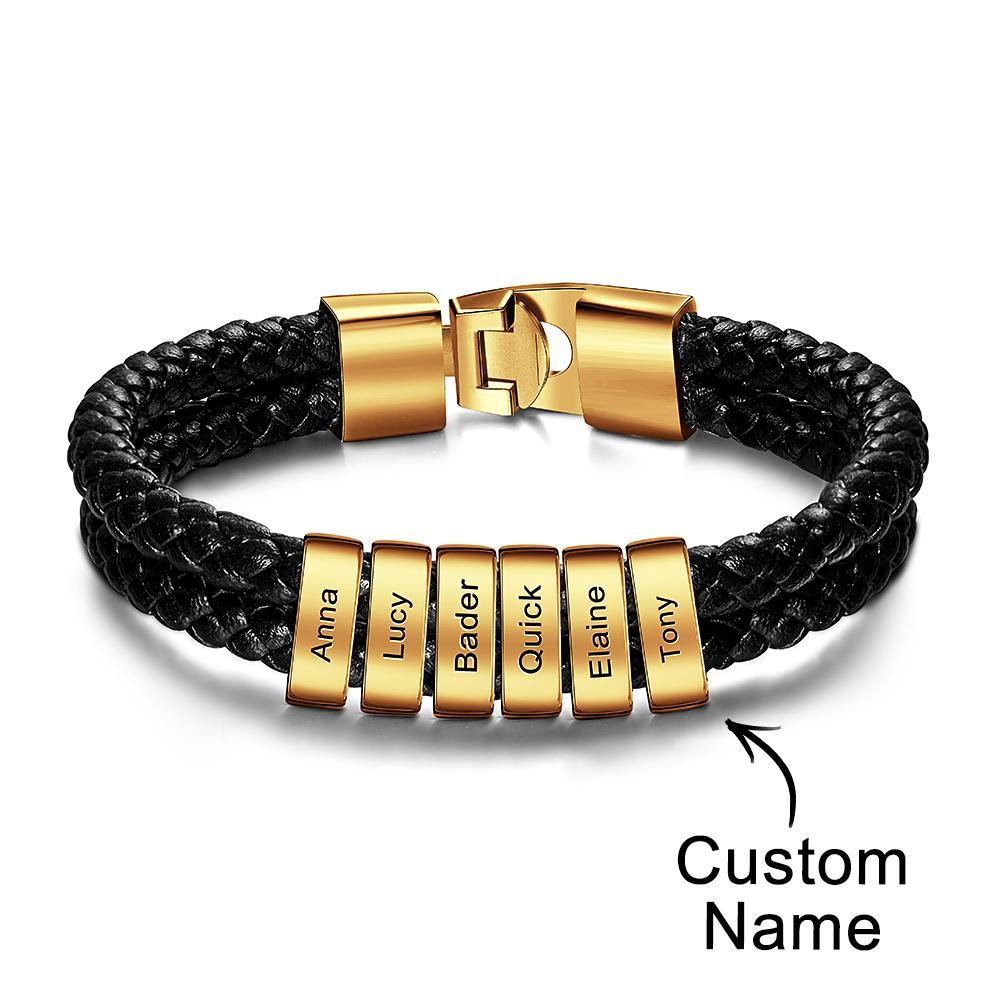 Custom Name Bracelet Braided Leather Personalised Gifts for Men - soufeeluk