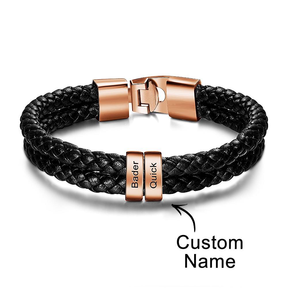 Custom Name Bracelet Braided Leather Personalised Gifts for Men - soufeeluk