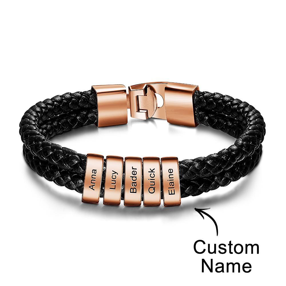 Custom Name Bracelet Braided Leather Personalised Gifts for Men - soufeeluk