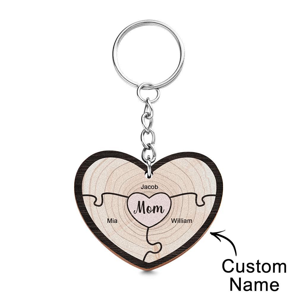Custom Engraved Keychain Wooden Heart Creative Puzzle Gifts for Grandma - soufeeluk