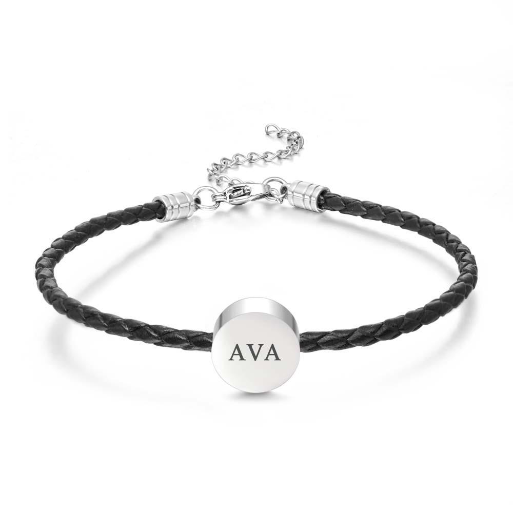 Personalised Engraved Leather Bracelet Custom Initials Date Vintage Bracelet For Men