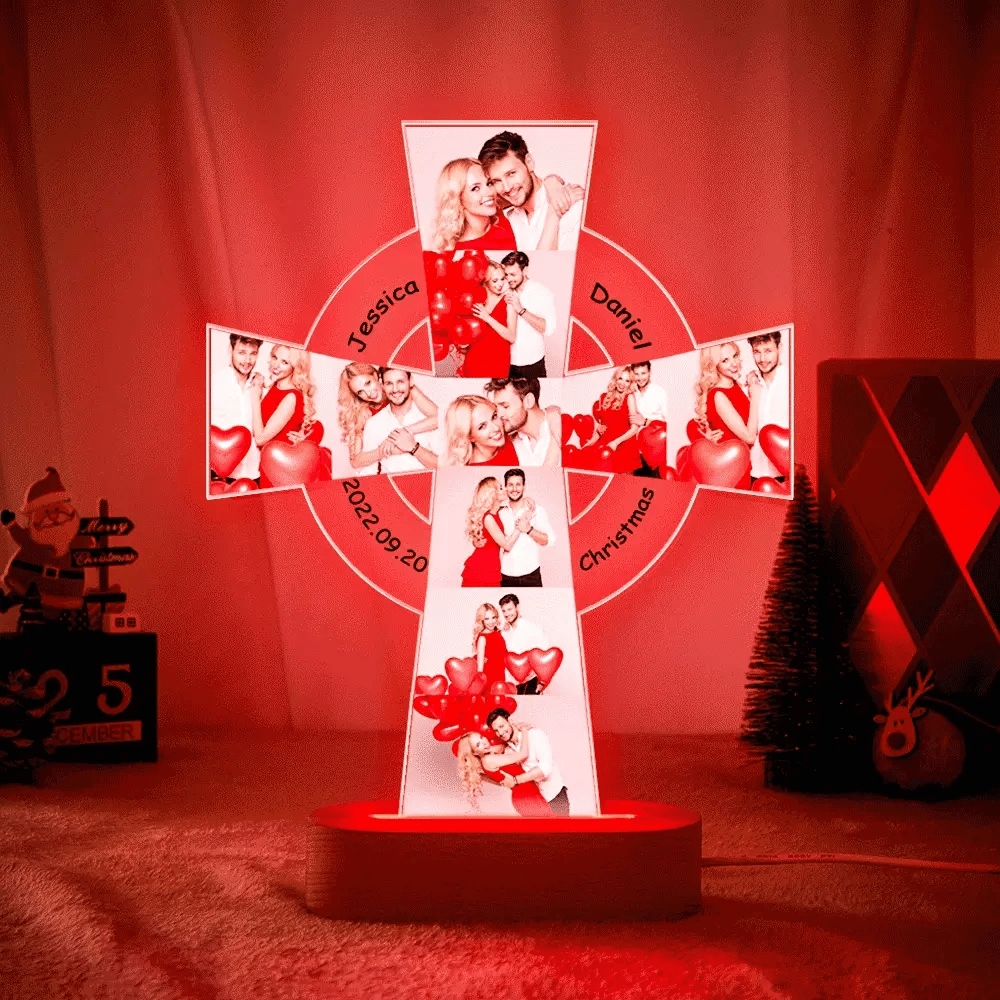 Custom Photo Engraved Cross Night Light Personalised Acrylic Lamp Gift for Lover - soufeeluk