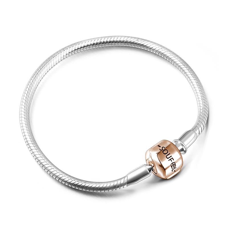 Snake Chain Bracelet with Clasp Rose Gold Plated Silver